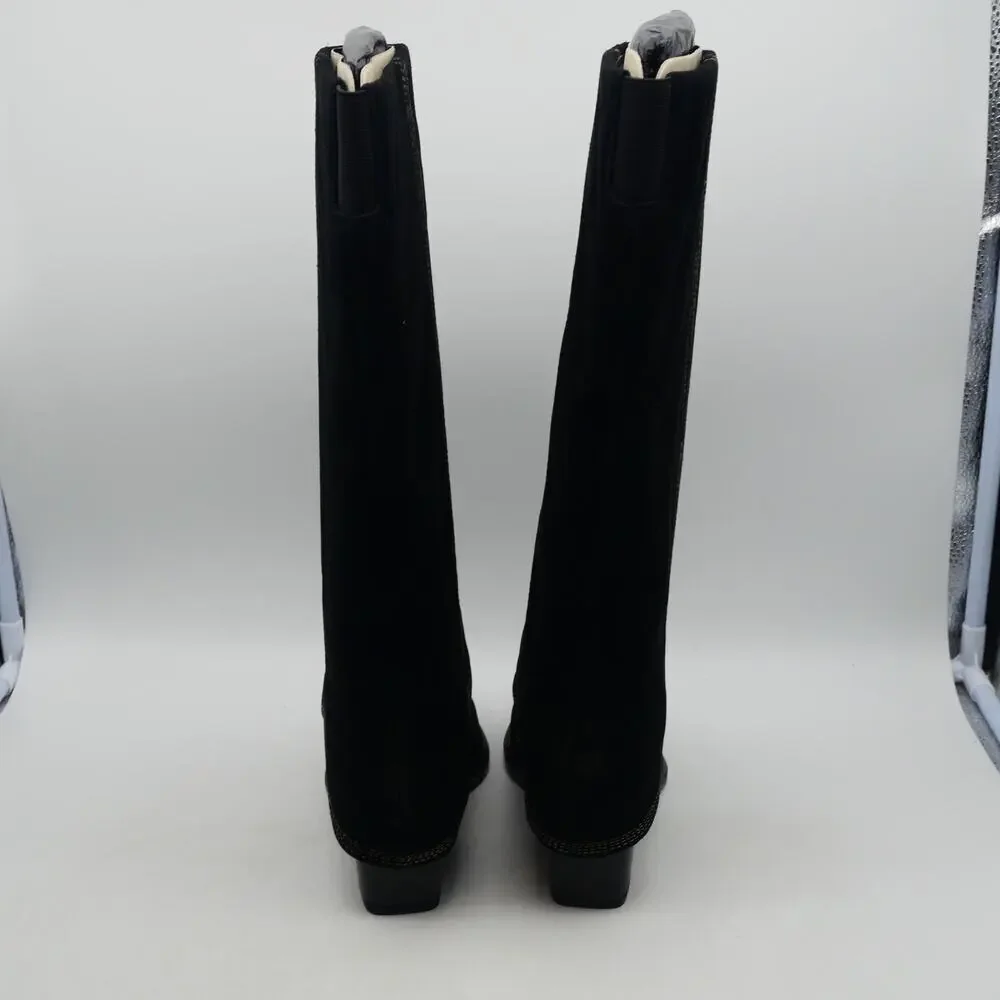 NEW Nine West Women's 8.5 Rimepy Foldover Boot Black Suede  Block Heel